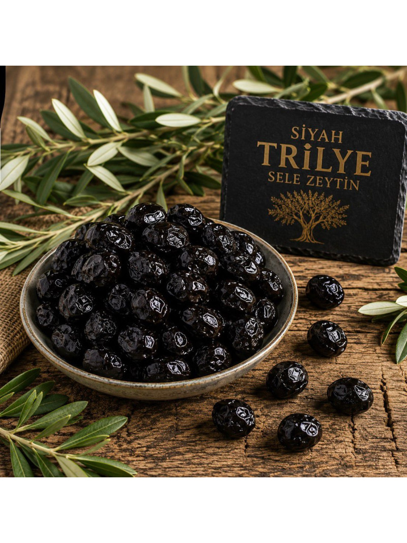 Trilye Siyah Sele Zeytin 1 Kg. ( Az Tuzlu )